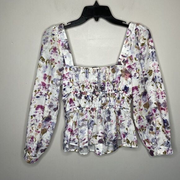J CREW x Flora Obscura Womens Cinched Waist Top NEW Kaleidoscope Floral Sz 0 - Picture 8 of 12